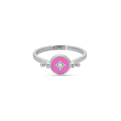 Pink Enamel With CZ Stone Silver Rings