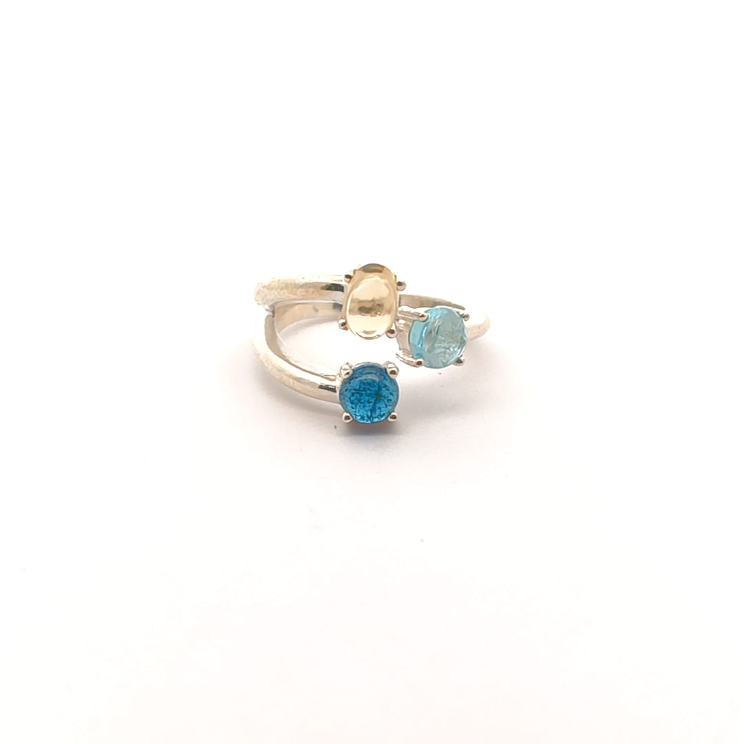 Round Apatite And Oval Citrine Silver Ring