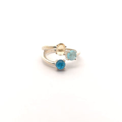 Round Apatite And Oval Citrine Silver Ring