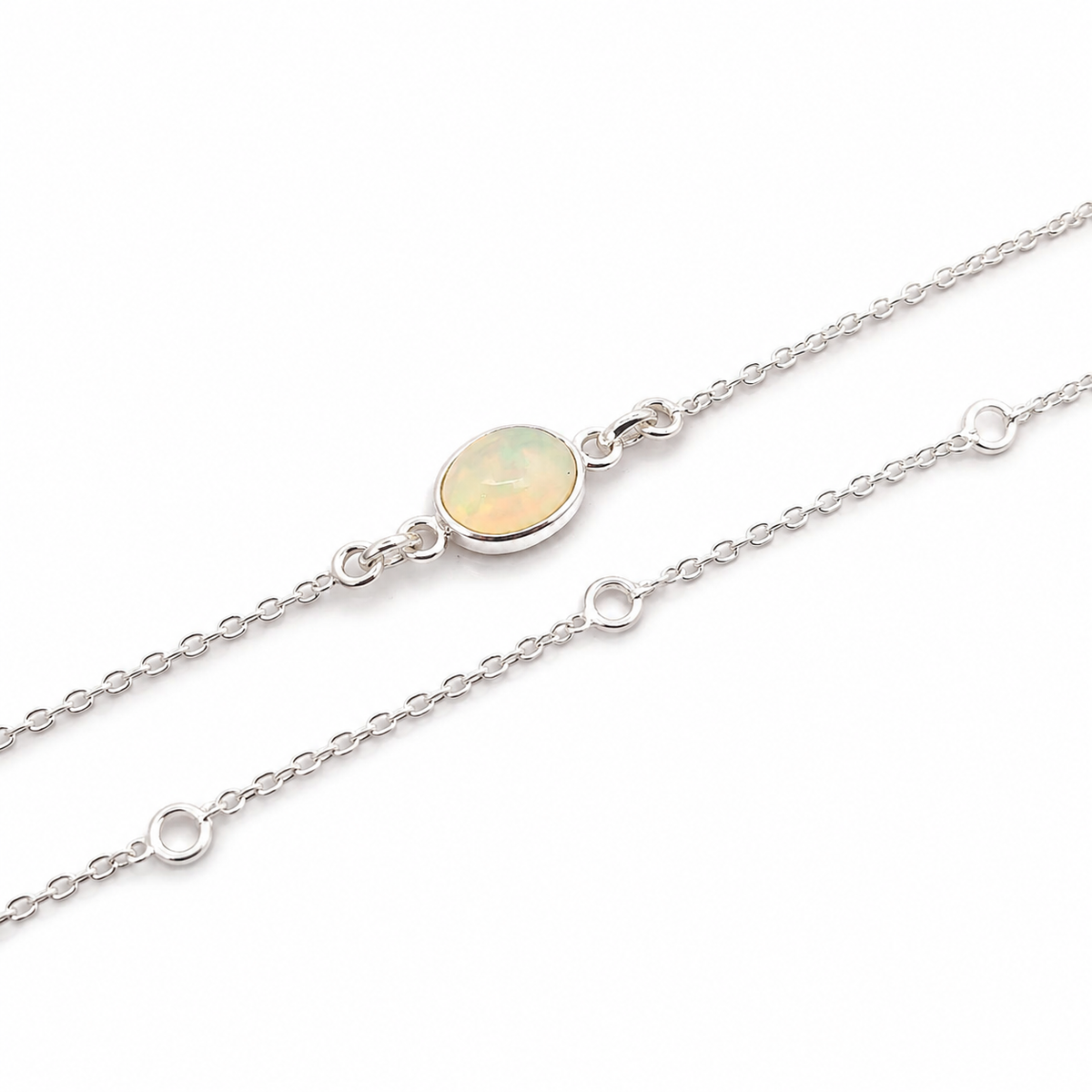 Oval Opal Silver Anklet