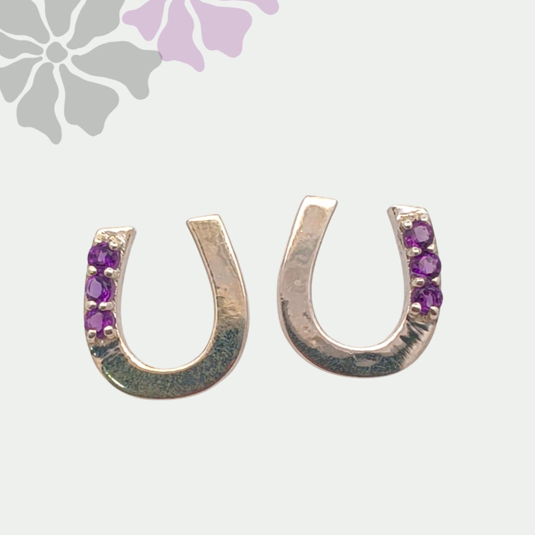 Round Amethyst Silver Earrings