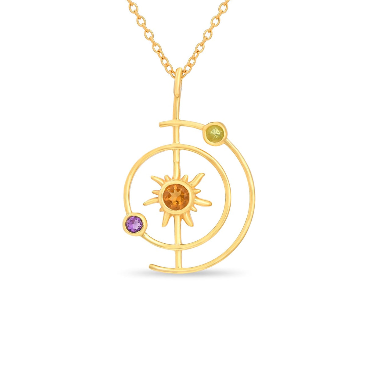 Round Citrine, Amethyst, Peridot Silver Necklace