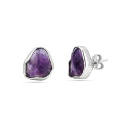 Rough Amethyst 925  Silver Studs
