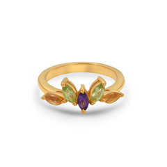 Marquiese Peridot, Citrine, Amethyst Silver Ring