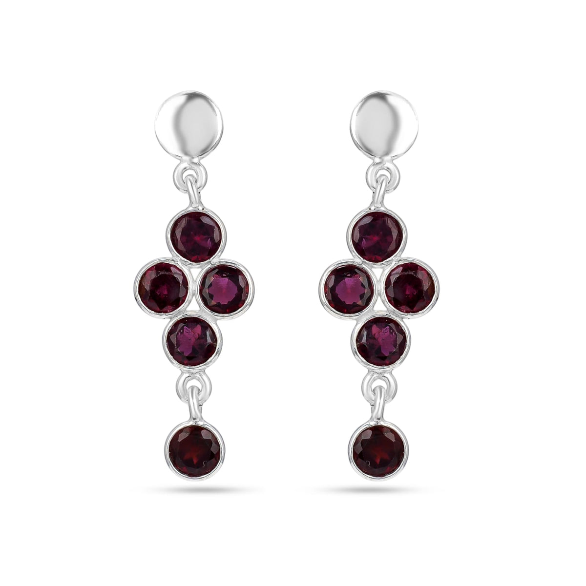 Garnet Stone Silver Earrings