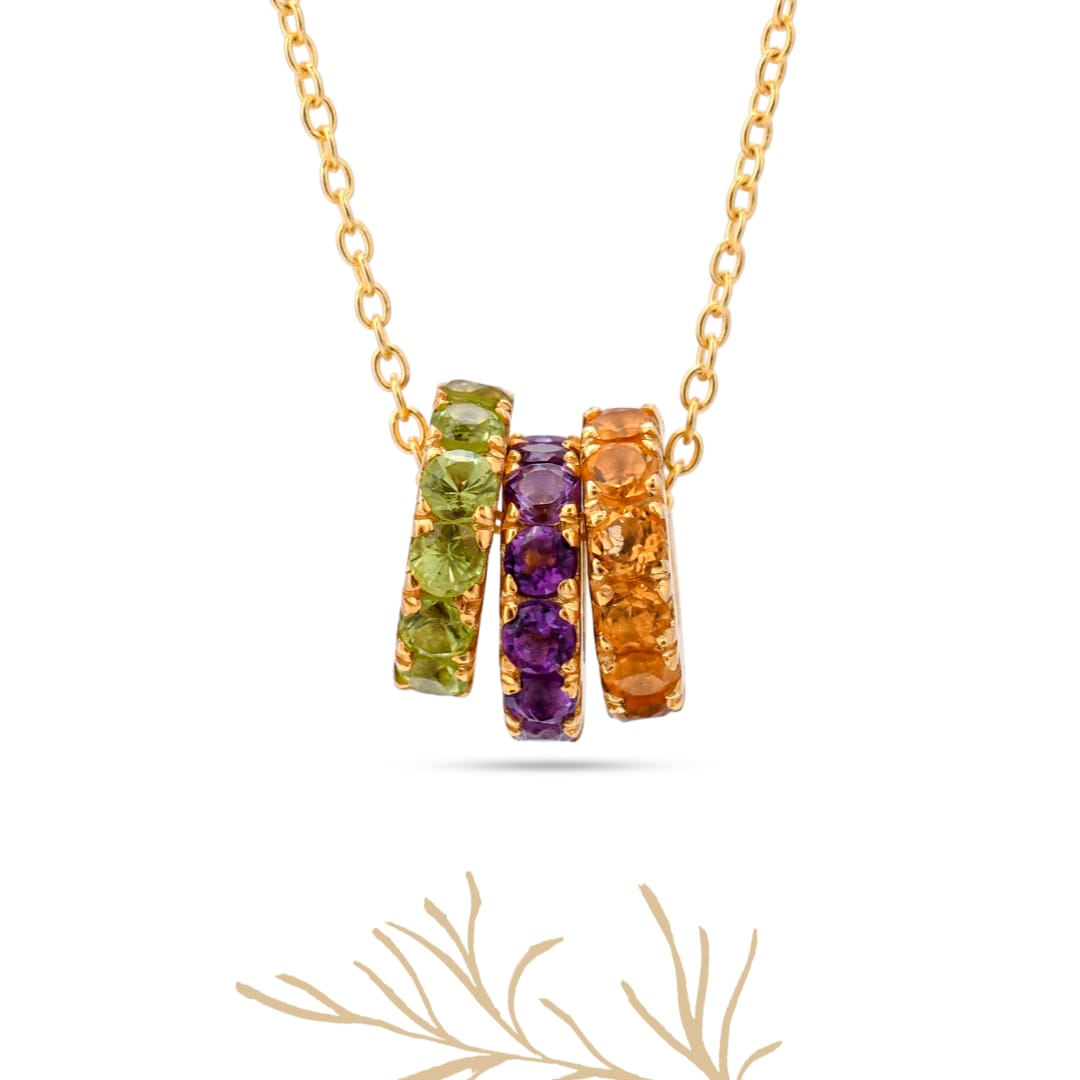 Round Amethyst, Peridot, Citrine Silver Necklace