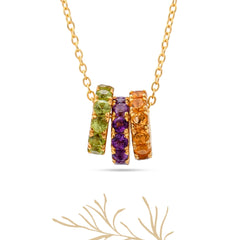 Round Amethyst, Peridot, Citrine Silver Necklace