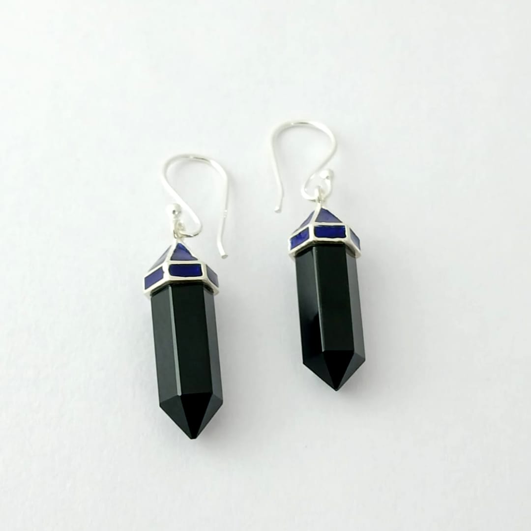 Black Onyx Silver Earrings