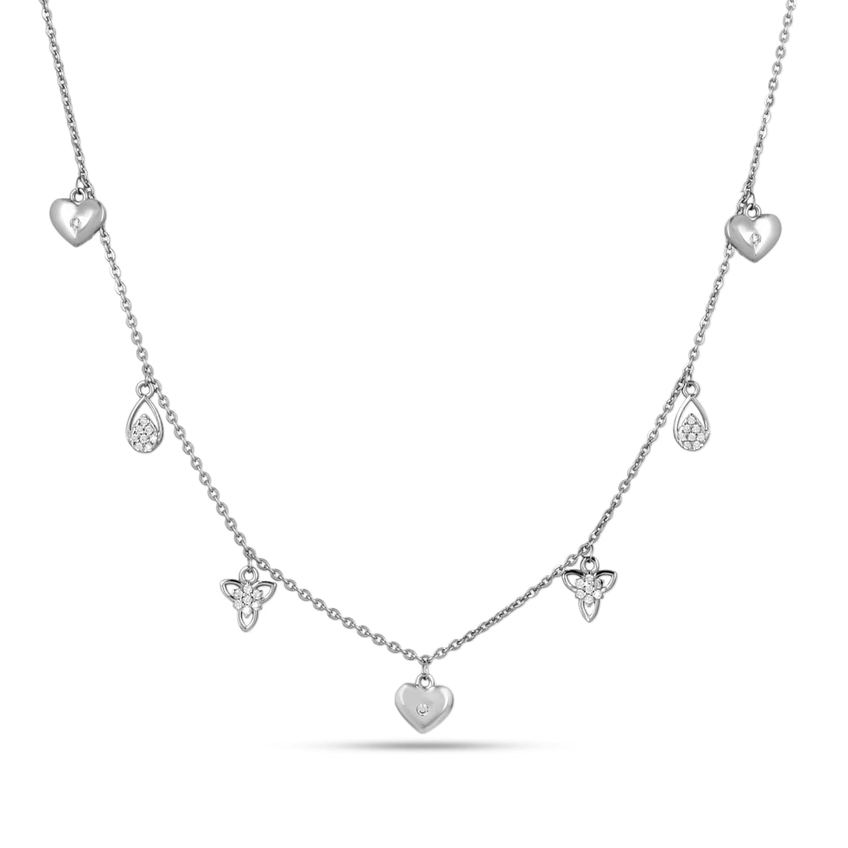 Heart Charm With CZ Necklace In 925 Silver