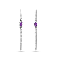 Oval Amethyst with CZ Silver Earrings