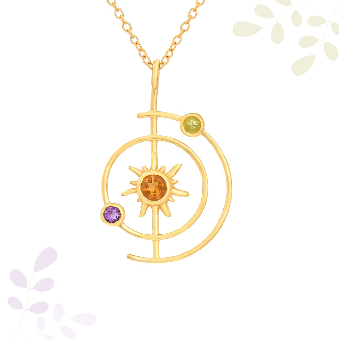 Round Citrine, Amethyst, Peridot Silver Necklace