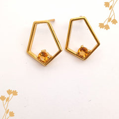 Round Citrine Silver Earrings