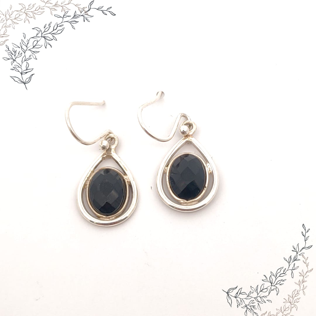 Black Onyx Silver Earrings