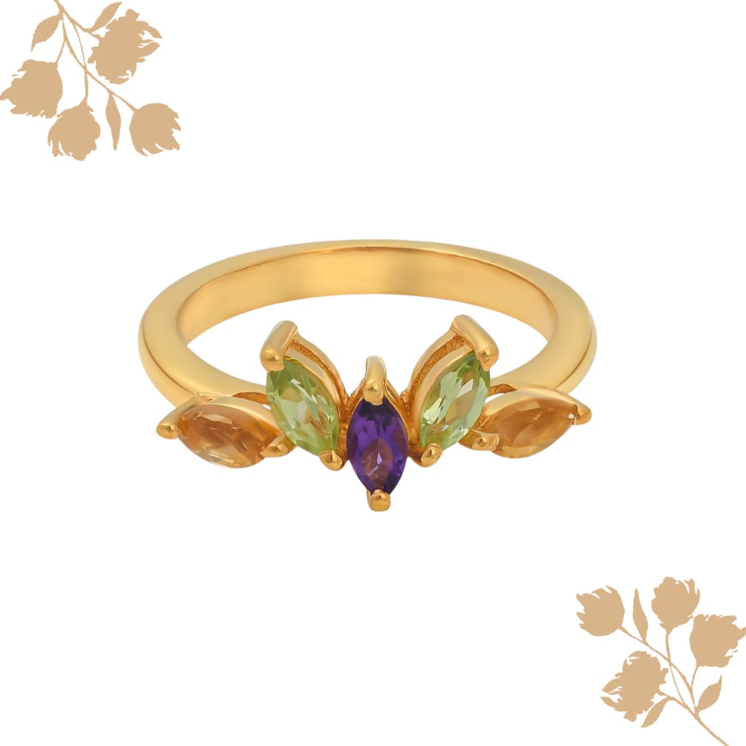 Marquiese Peridot, Citrine, Amethyst Silver Ring