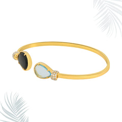 Pear Black Onyx, Blue Topaz Silver Bracelet