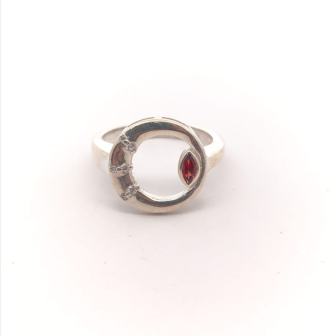 Garnet Stone Silver Ring
