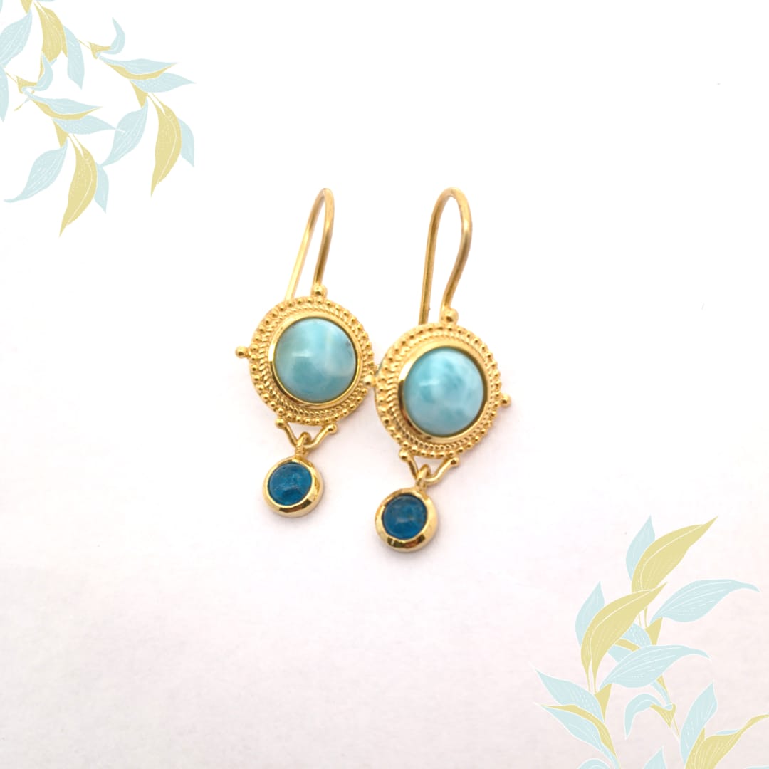 Round Larimar And Neon Silver Earrings