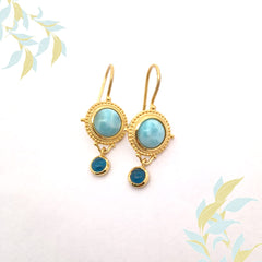 Round Larimar And Neon Silver Earrings