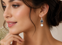 Amethyst Bloom Pearl Drop Earrings in 925 Silver