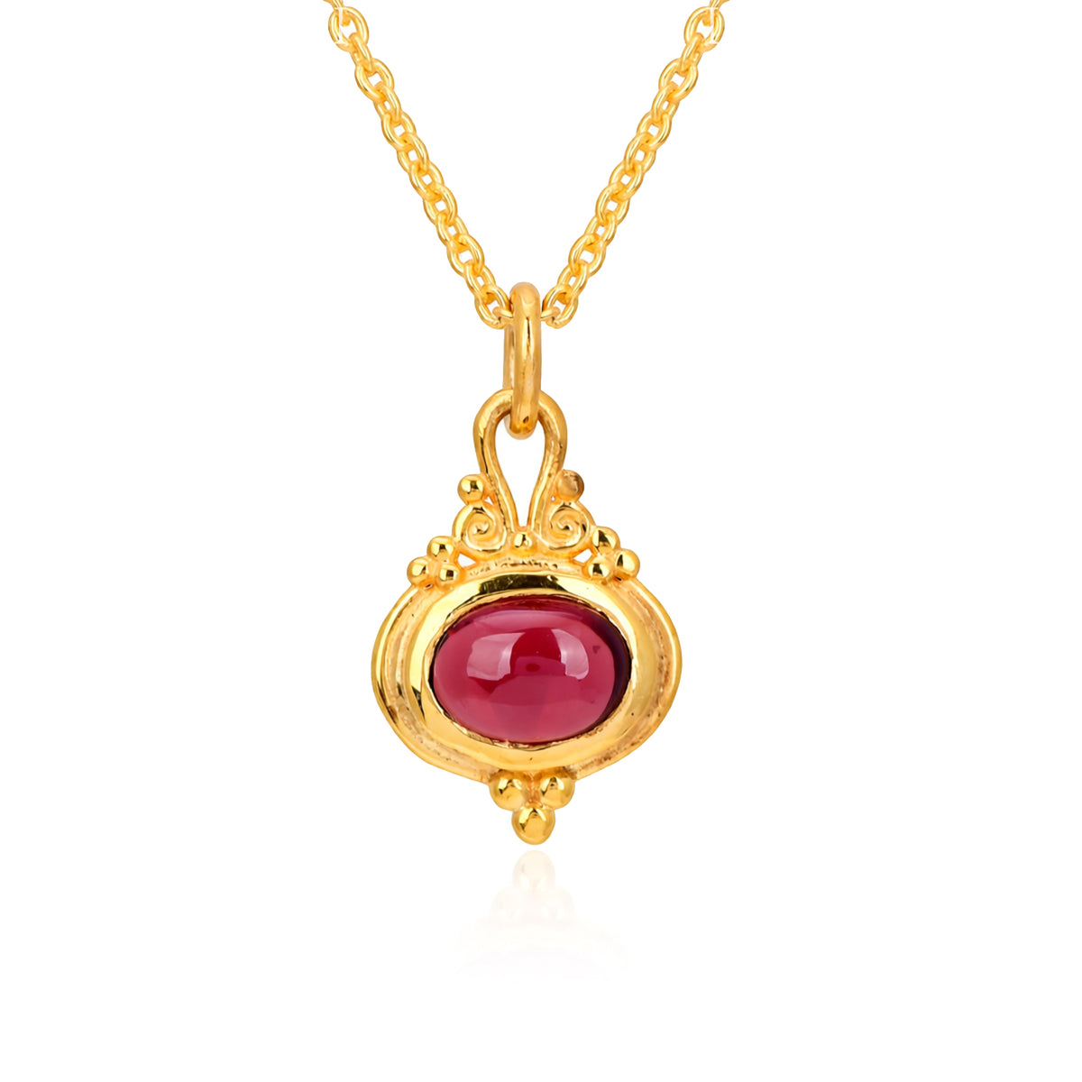 Antique Style Garnet Pendant Necklace in 925 Silver