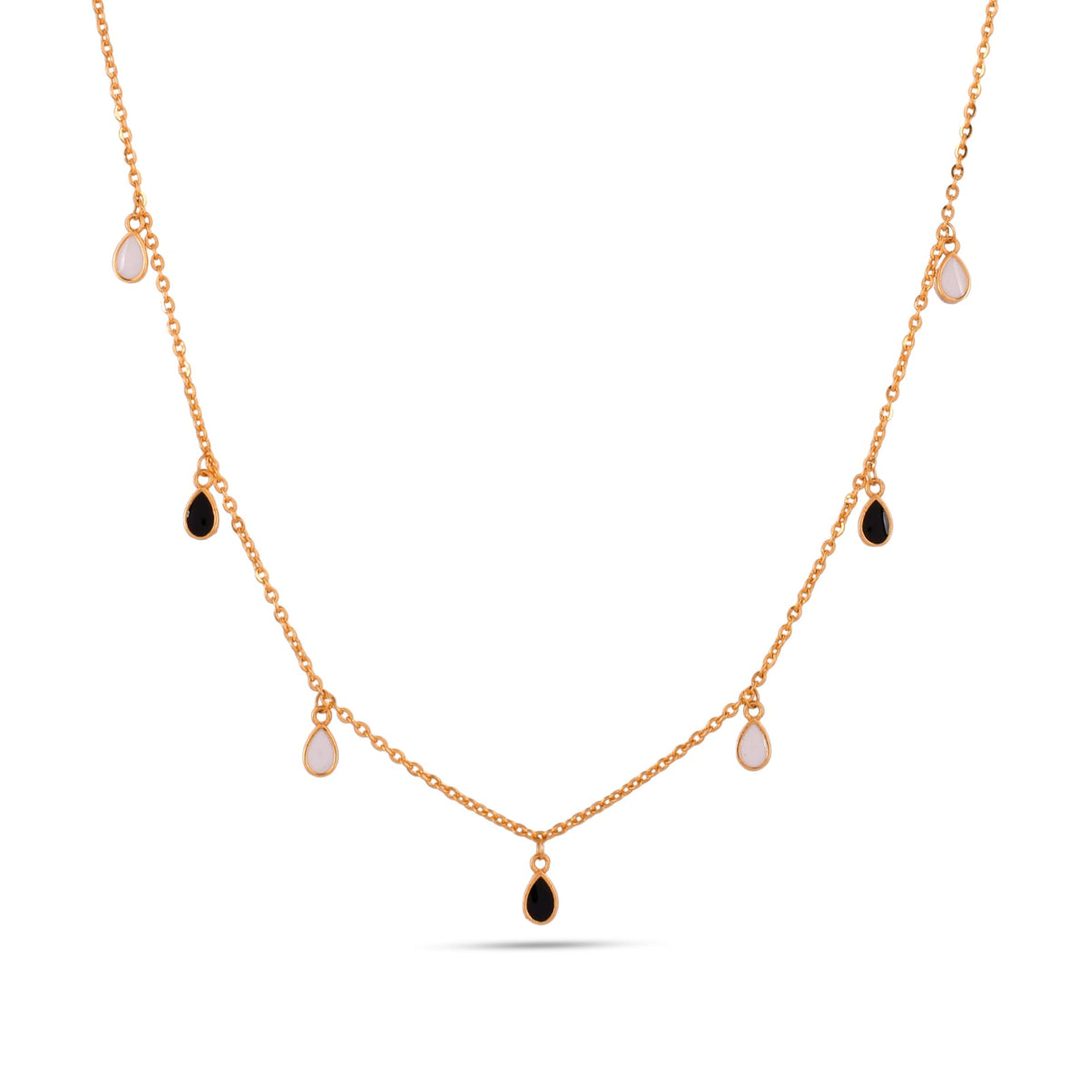 Black And White Enamel Drop Charm Necklace In 925 Silver