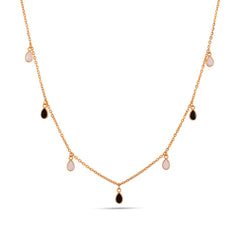 Black And White Enamel Drop Charm Necklace In 925 Silver