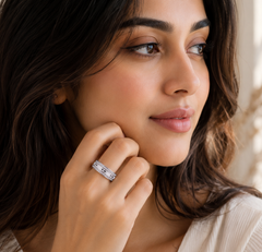White Enamel With CZ 925 Silver Ring