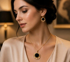 Black Onyx Necklace Set In 925 Silver