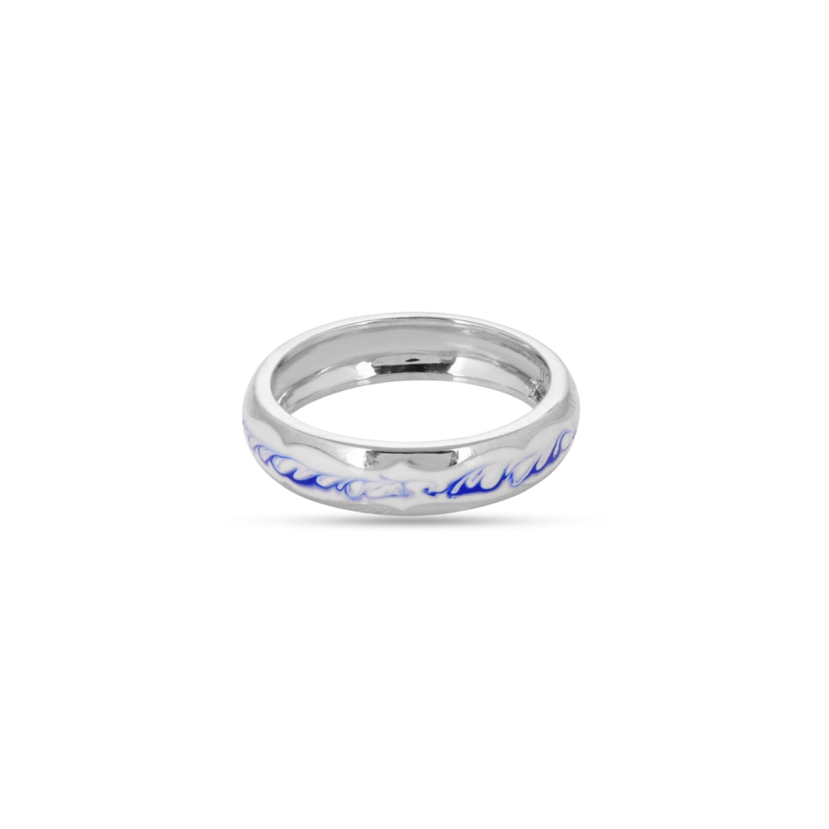 Blue And White Enamel Ring In 925 Silver