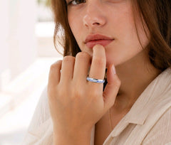 Blue And White Enamel Ring In 925 Silver