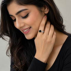 Black Enamel With CZ 925 Silver Adjustable Ring