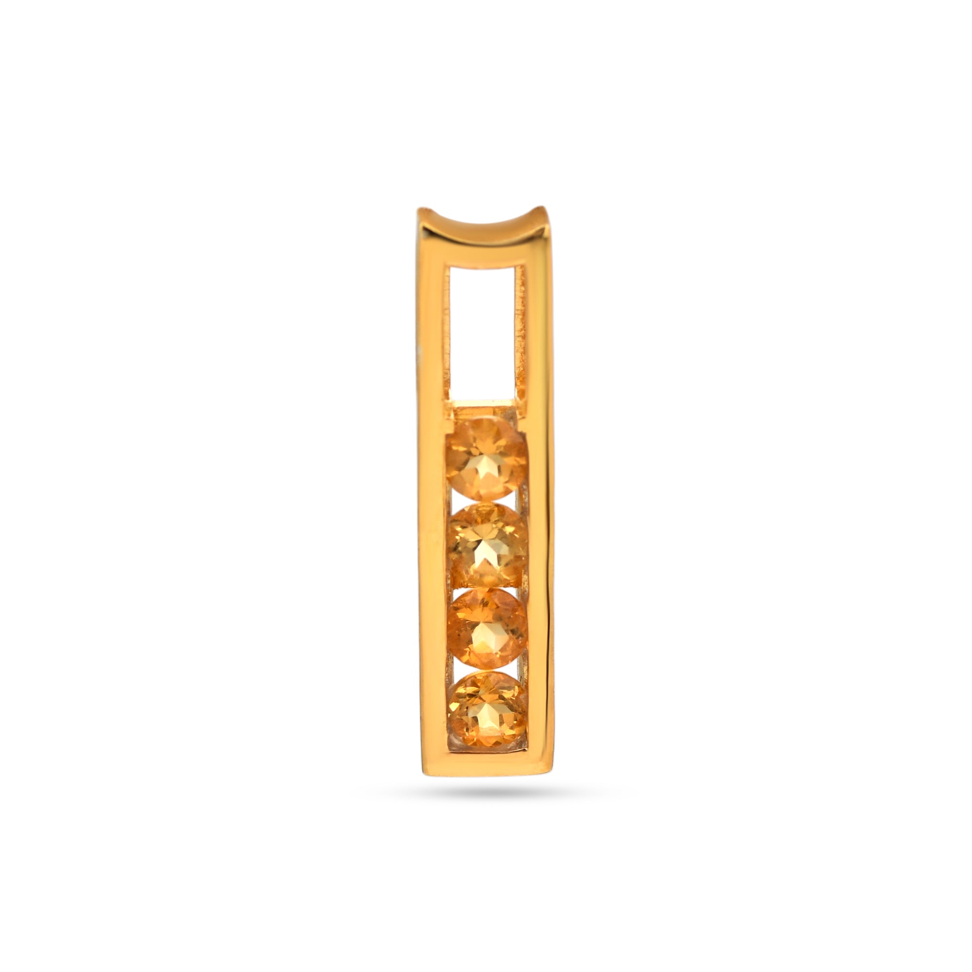 Gold earring with embedded stones on a white background