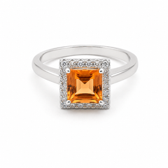 Citrine Stone With CZ 925 Silver Ring