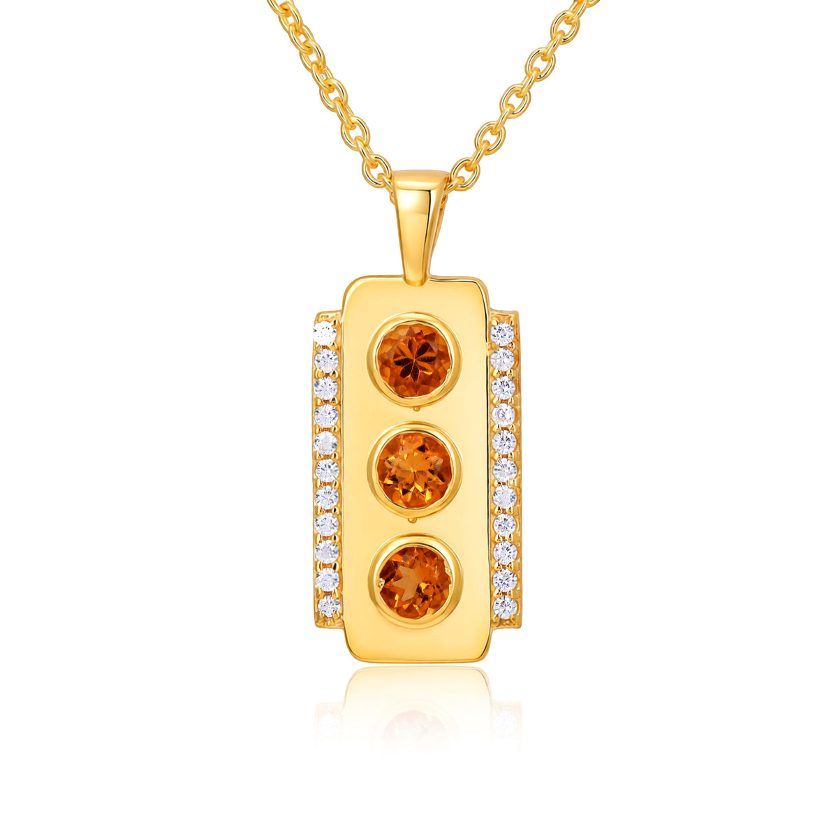 Citrine Triple Stone Rectangle Pendant in 925 Silver