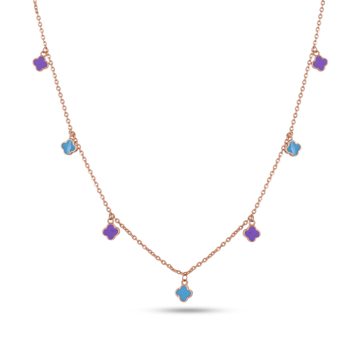 Clover Enamel Charms Necklace In 925 Silver