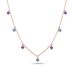 Clover Enamel Charms Necklace In 925 Silver