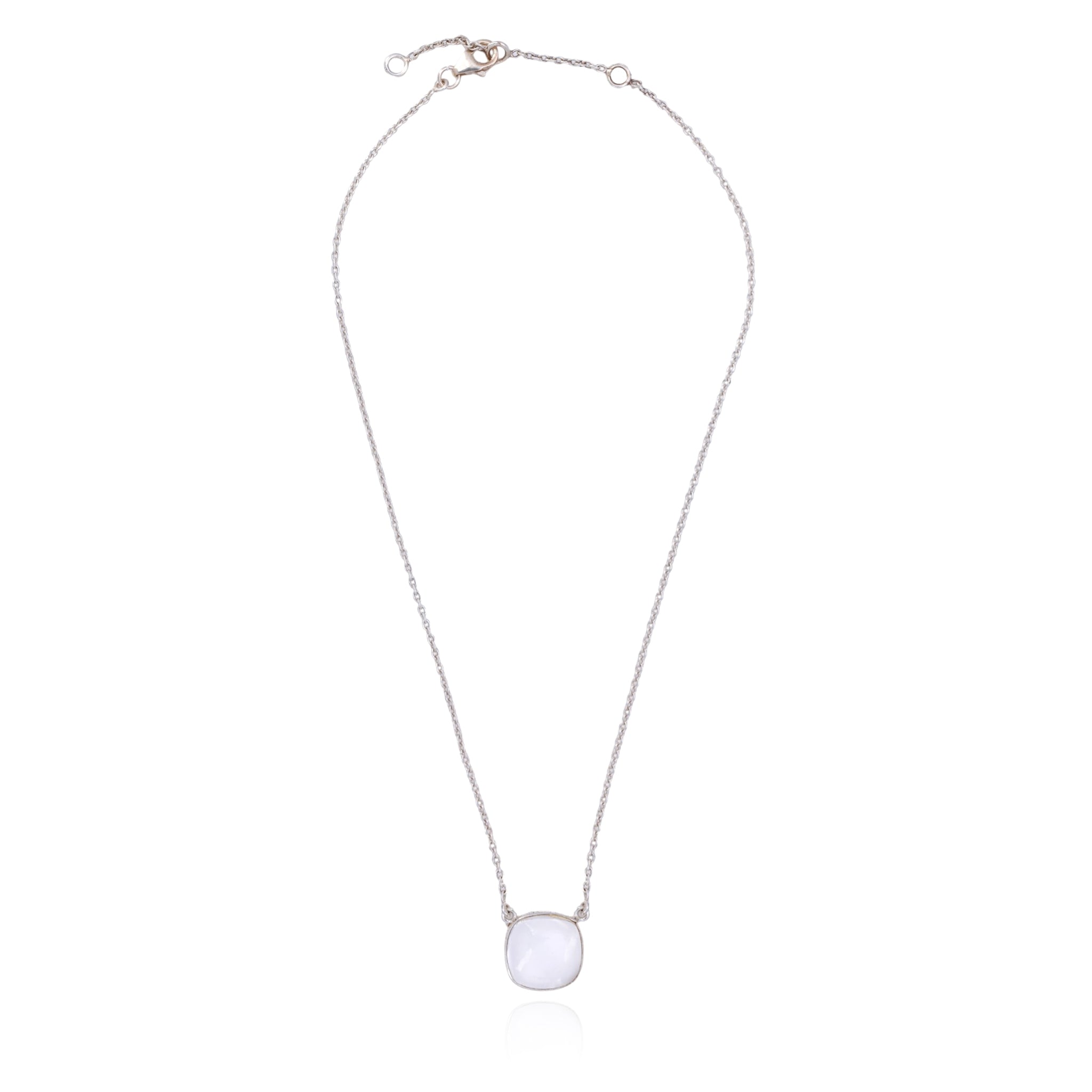 Necklace with a round white pendant on a white background