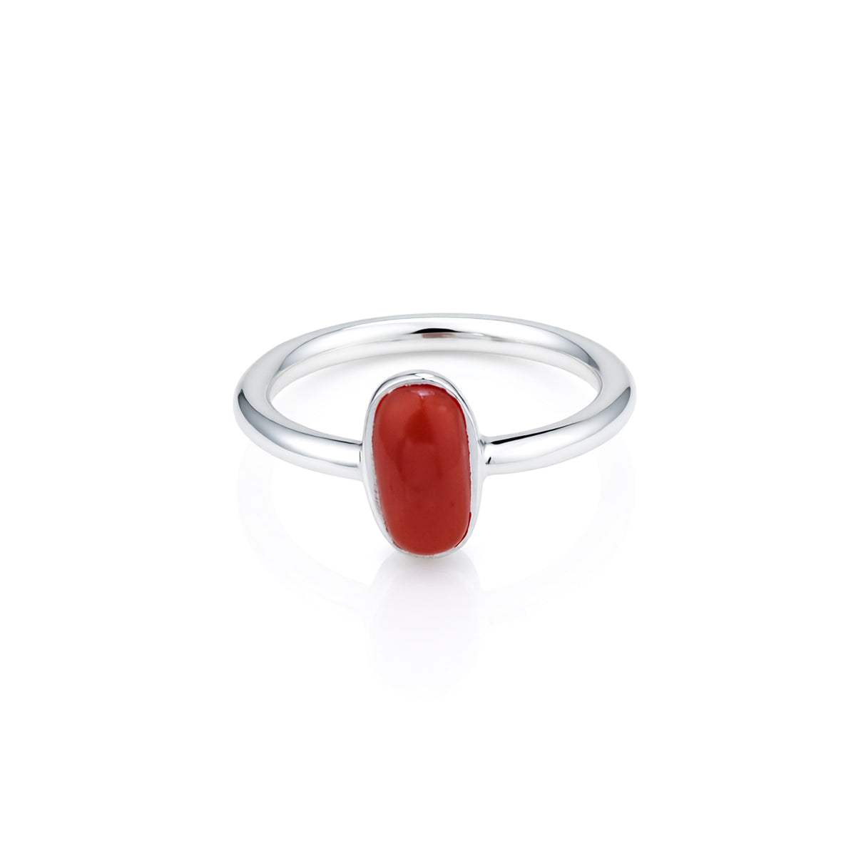 Coral Stone Silver Ring
