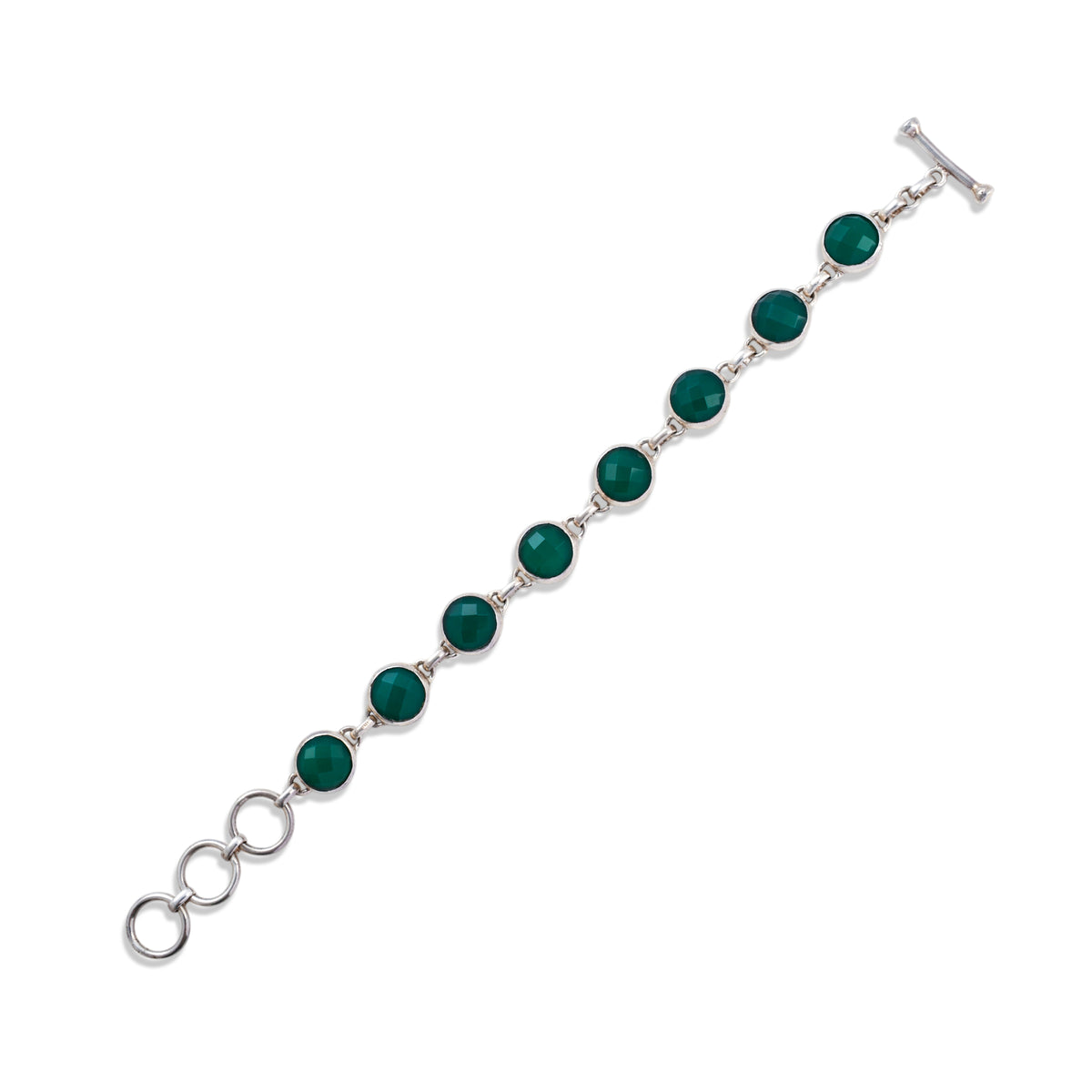 Round Green Onyx 925 Silver Bracelet