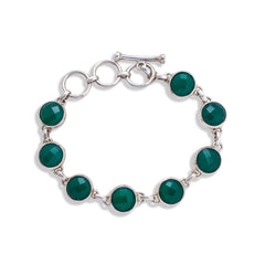 Round Green Onyx 925 Silver Bracelet