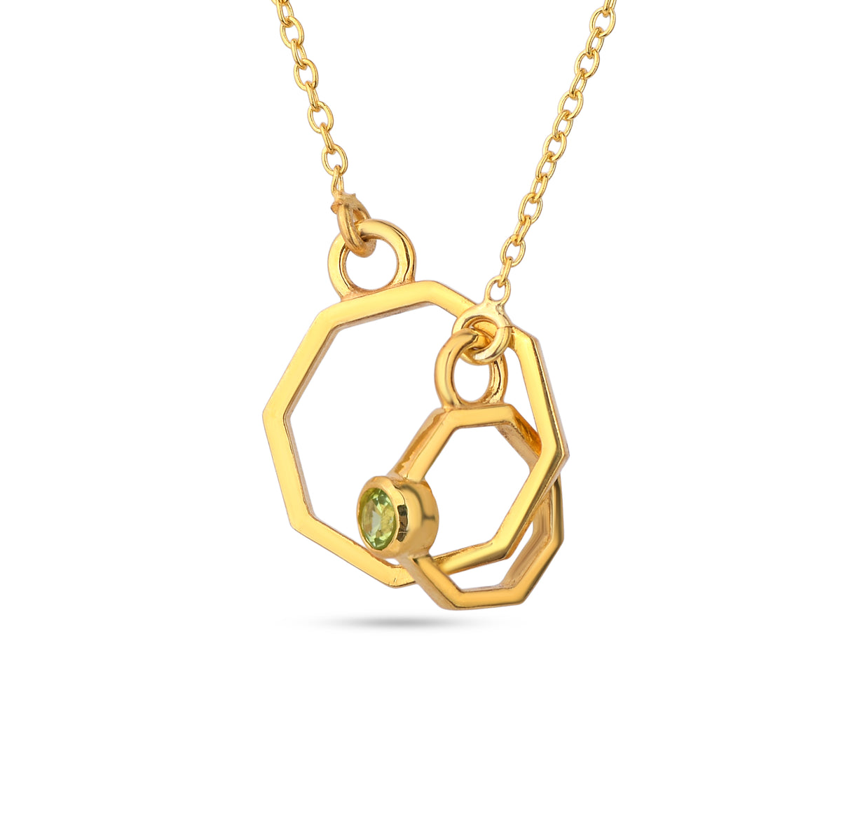 Peridot Double Octagon Pendant Necklace in 925 Silver
