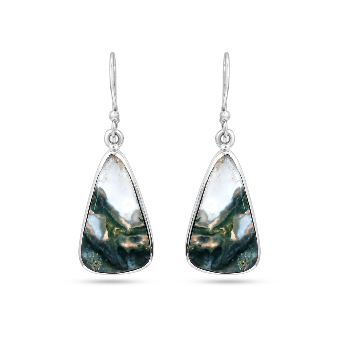 Triangle Smoky Green Moss Agate Silver Earring
