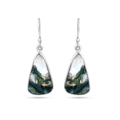 Triangle Smoky Green Moss Agate Silver Earring