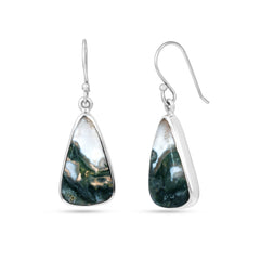 Triangle Smoky Green Moss Agate Silver Earring