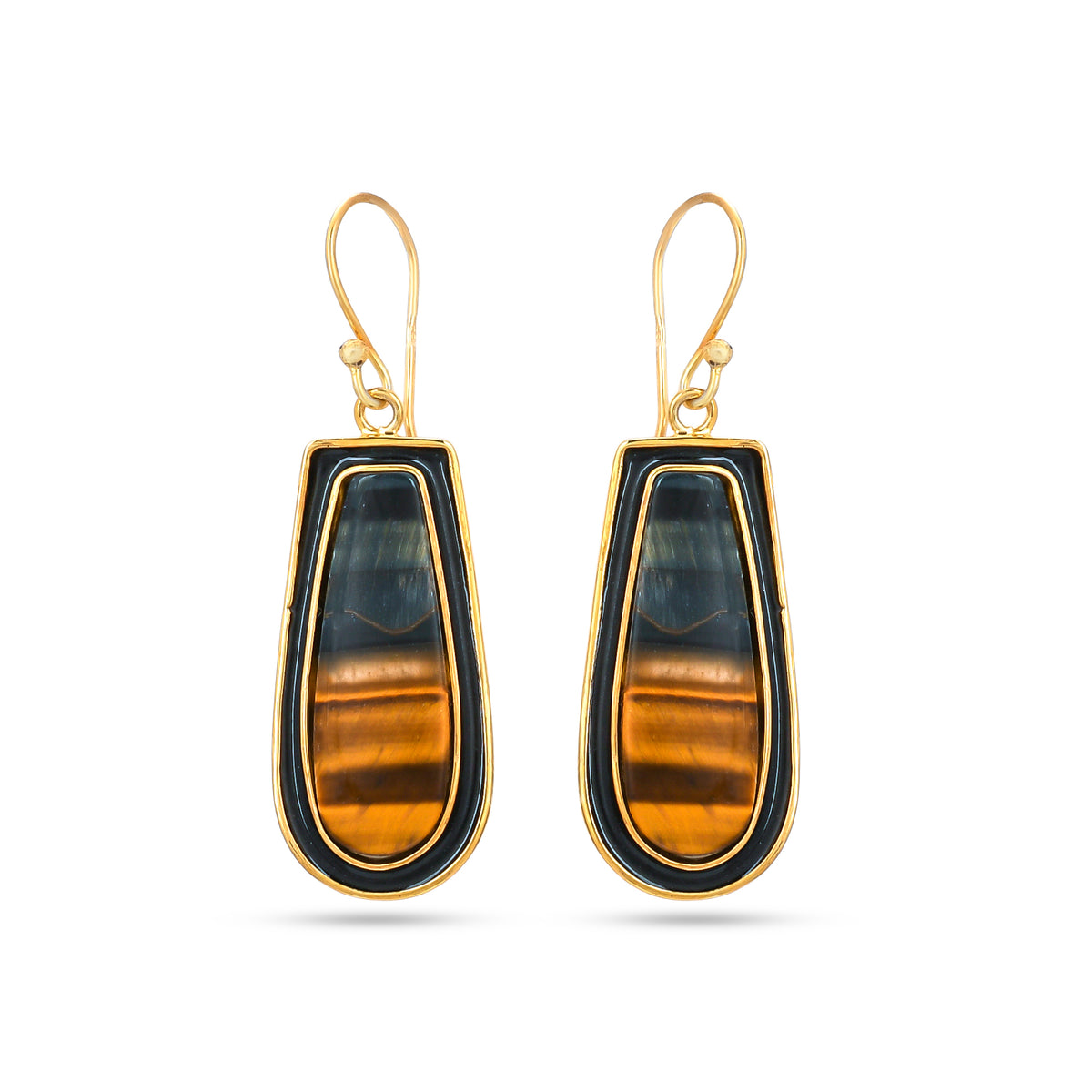 Tiger's Eye 925 Silver Earring With Black Enamel