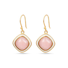 Pink opal 925 silver earrings with White Enamel