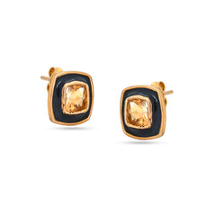 Citrine 925 Silver Earrings with Black Enamel