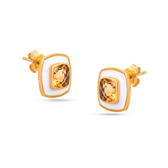 Citrine 925 silver earrings with white enamel