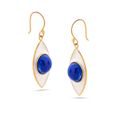 Blue Lapis  925 Silver Earring With White Enamel