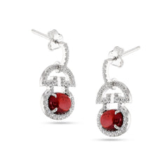 Oval Garnet Stone With Cz Silver Earrings